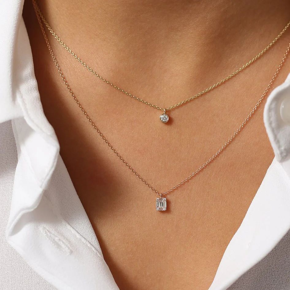 14K Gold Baguette & Round Diamond Charm Pendant - Image 4