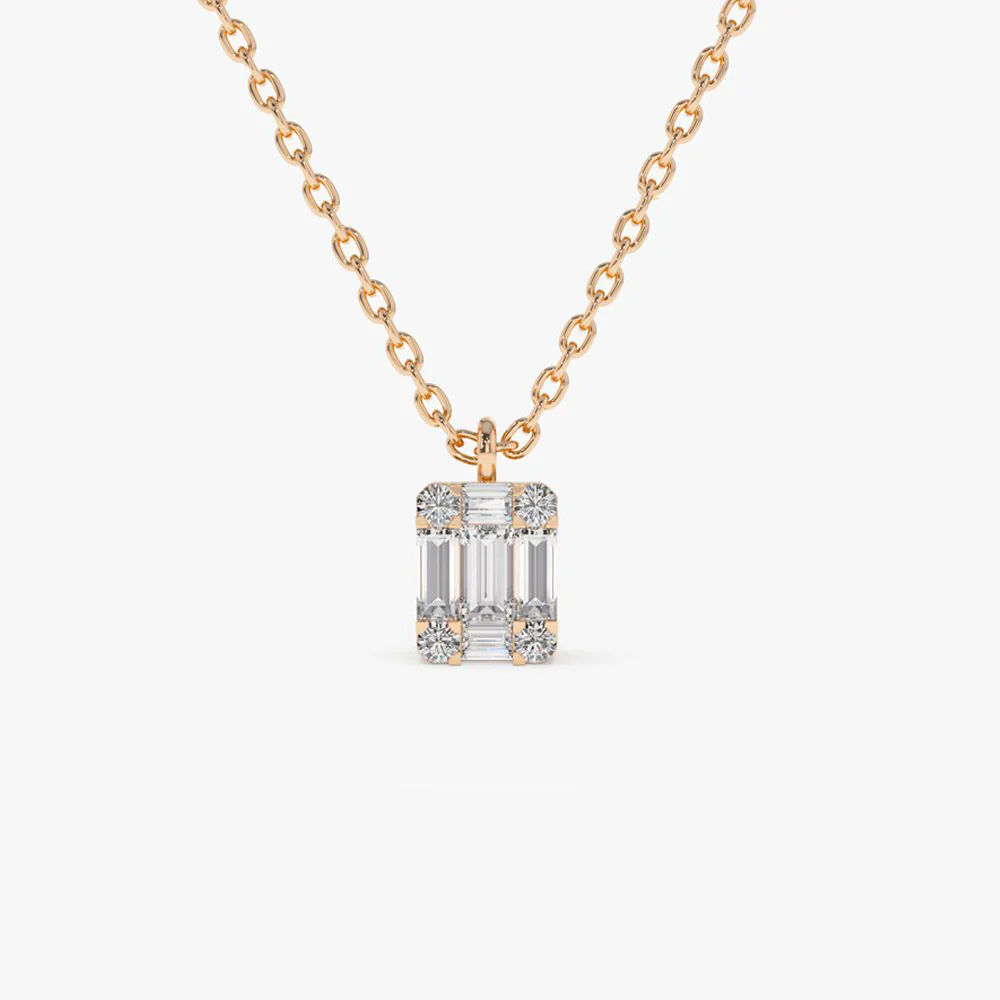 14K Gold Baguette & Round Diamond Charm Pendant - Image 5
