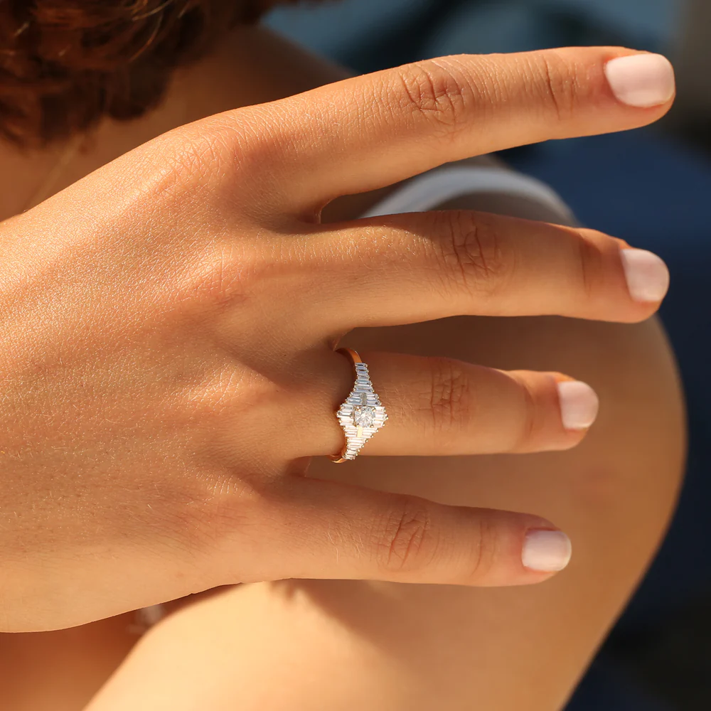 14k Art Deco Inspired Baguette Diamond Ring - Image 4