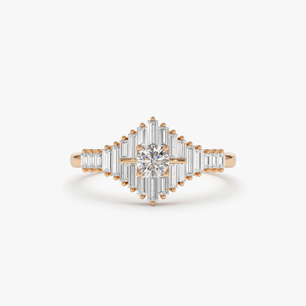 14k Art Deco Inspired Baguette Diamond Ring - Image 6