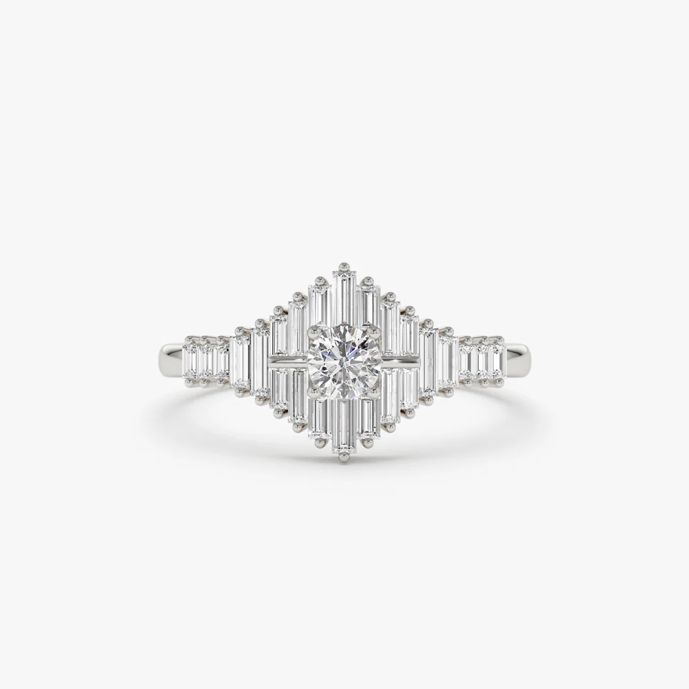 14k Art Deco Inspired Baguette Diamond Ring - Image 7