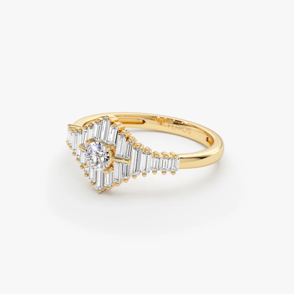 14k Art Deco Inspired Baguette Diamond Ring - Image 8