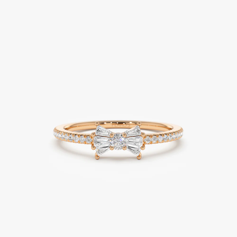 14k Baguette and Round Diamond Bow Ring - Image 5