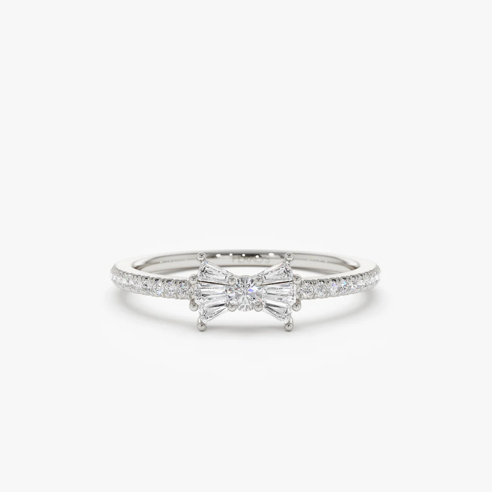 14k Baguette and Round Diamond Bow Ring - Image 6