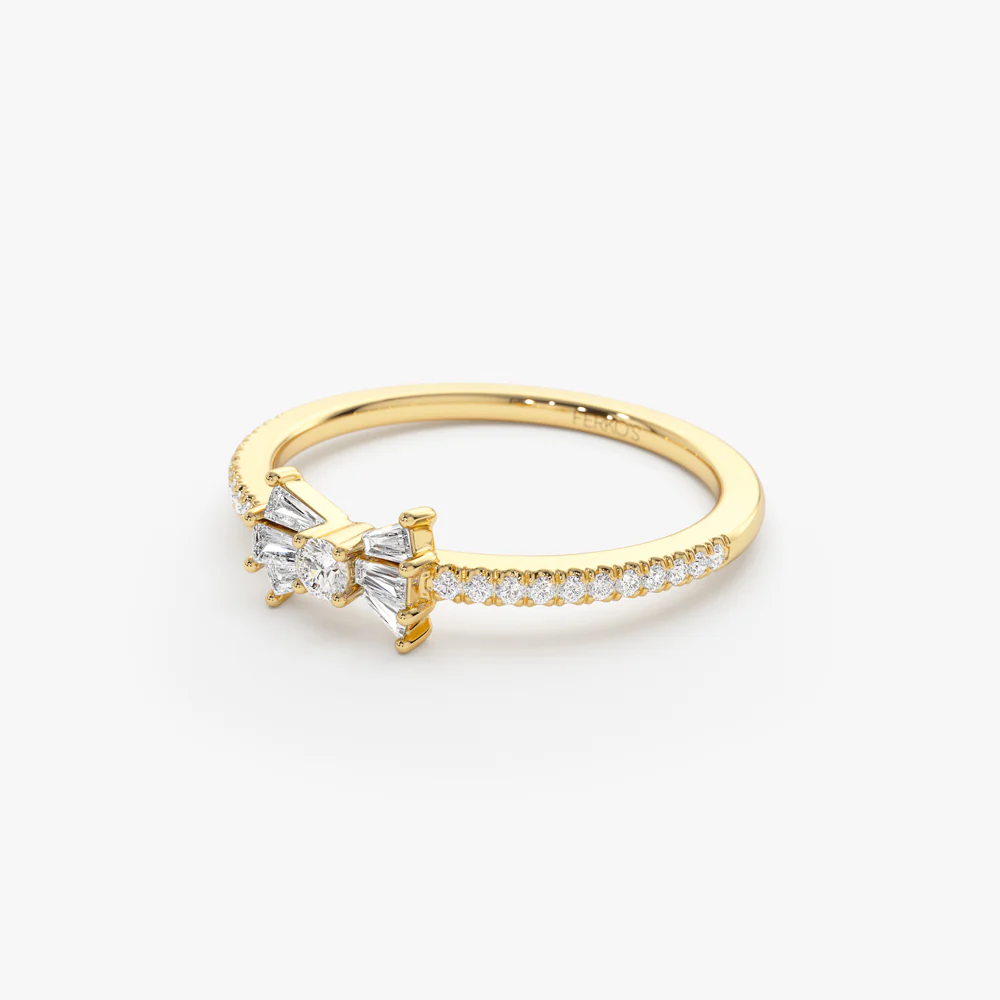 14k Baguette and Round Diamond Bow Ring - Image 7