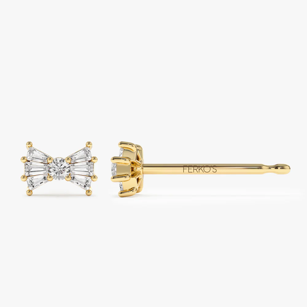 14k Baguette and Round Diamond Bow Stud Earrings - Image 7