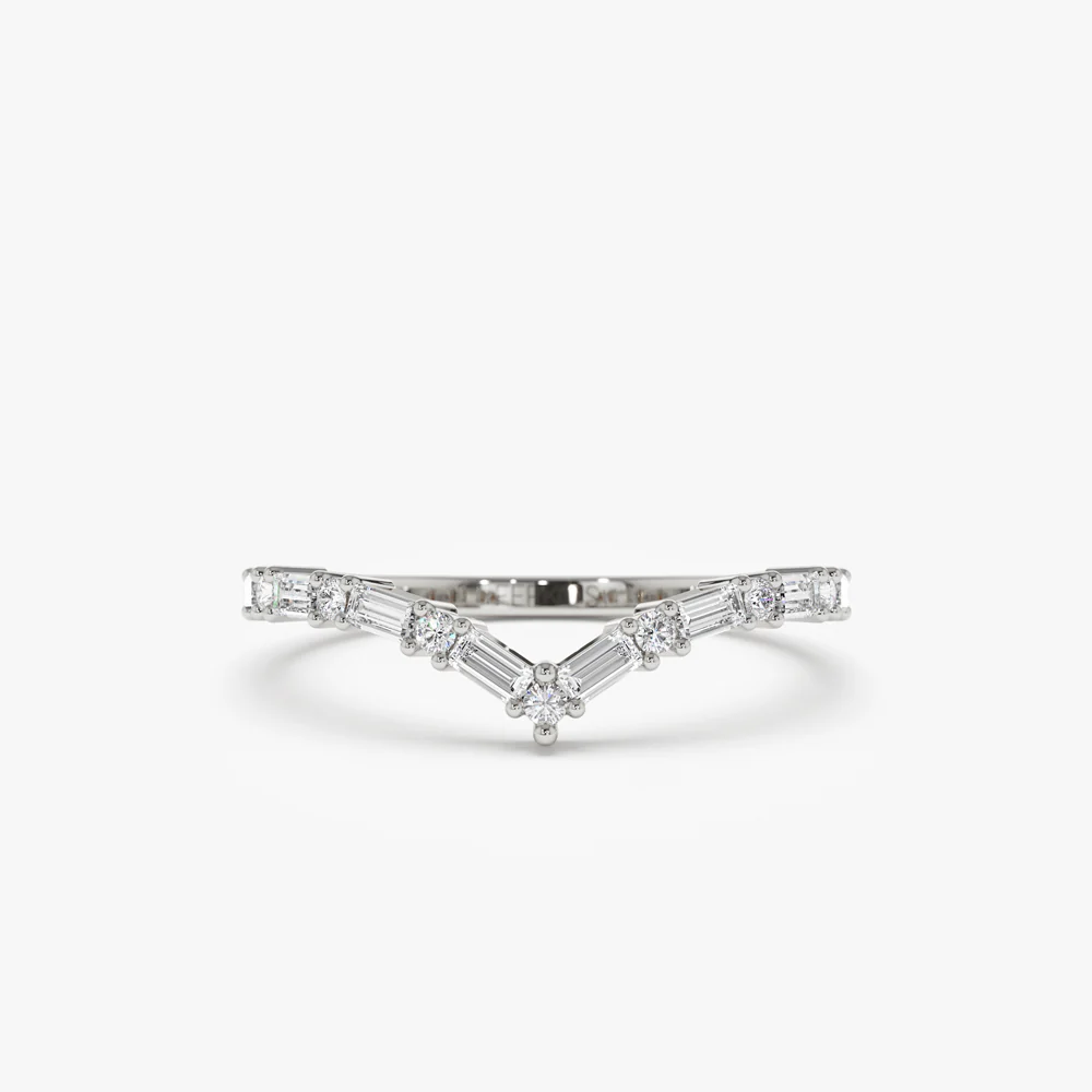 14k Baguette and Round Diamond Chevron Ring - Image 5