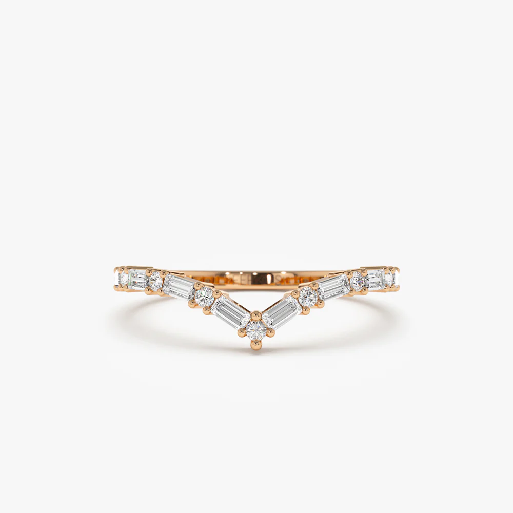 14k Baguette and Round Diamond Chevron Ring - Image 6