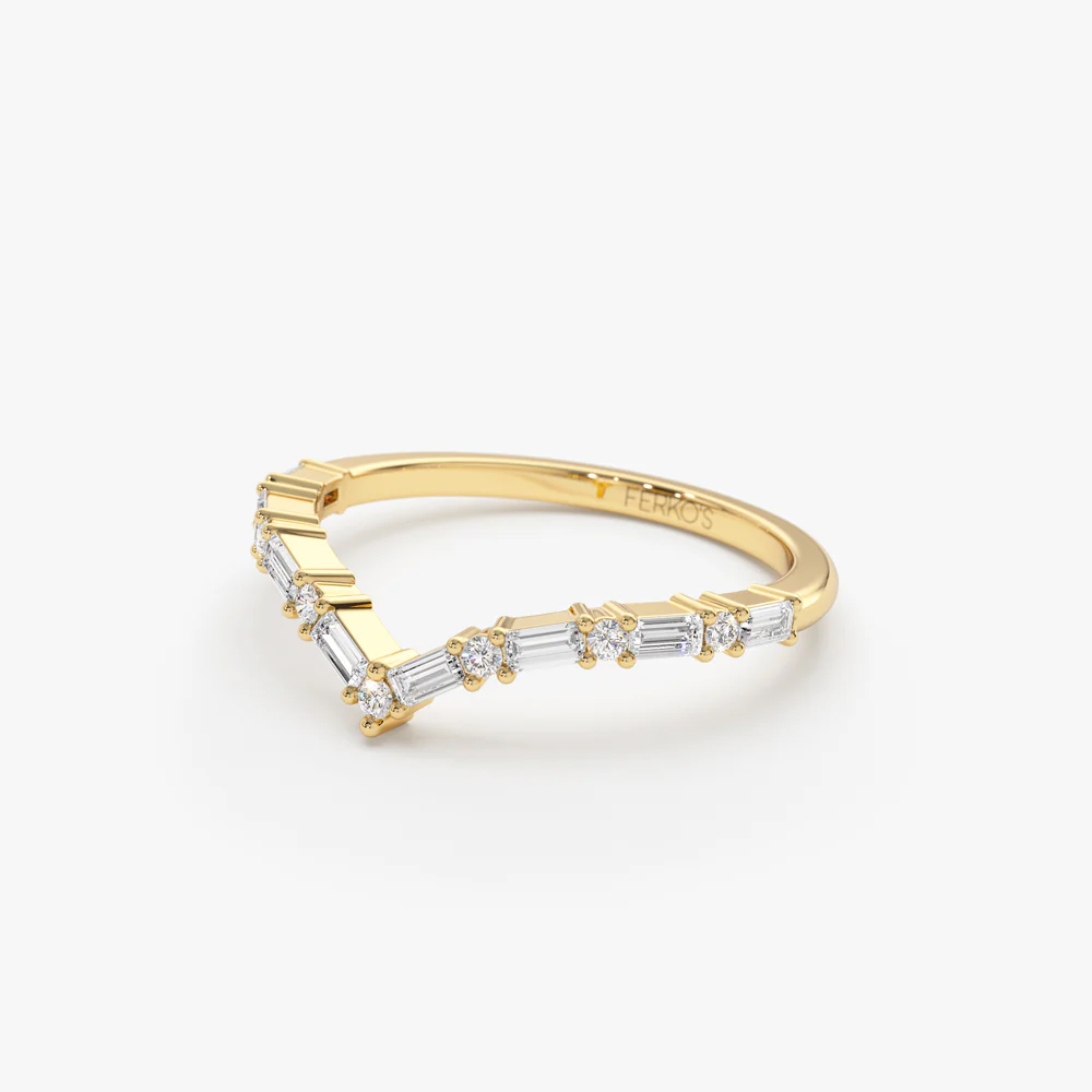 14k Baguette and Round Diamond Chevron Ring - Image 7