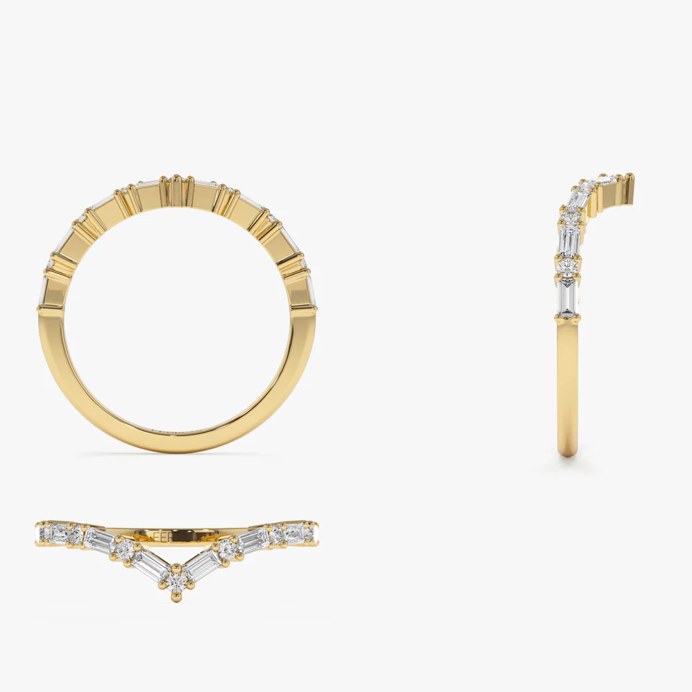 14k Baguette and Round Diamond Chevron Ring - Image 8