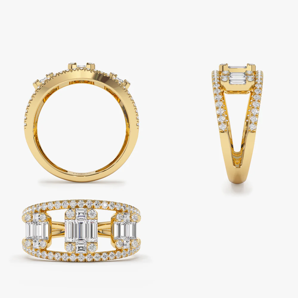 14k Baguette and Round Diamond Illusion Setting Cocktail Ring - Image 10