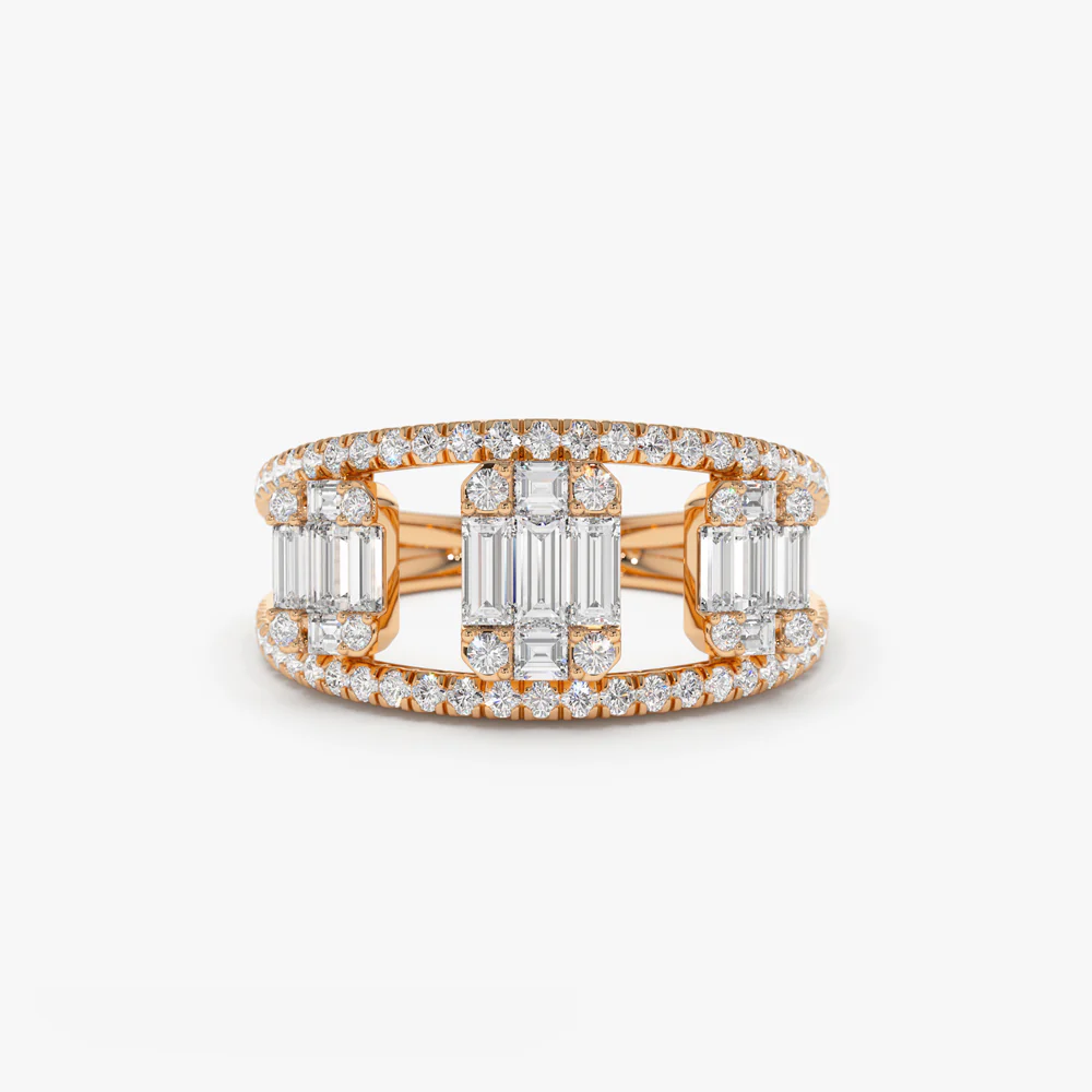14k Baguette and Round Diamond Illusion Setting Cocktail Ring - Image 7