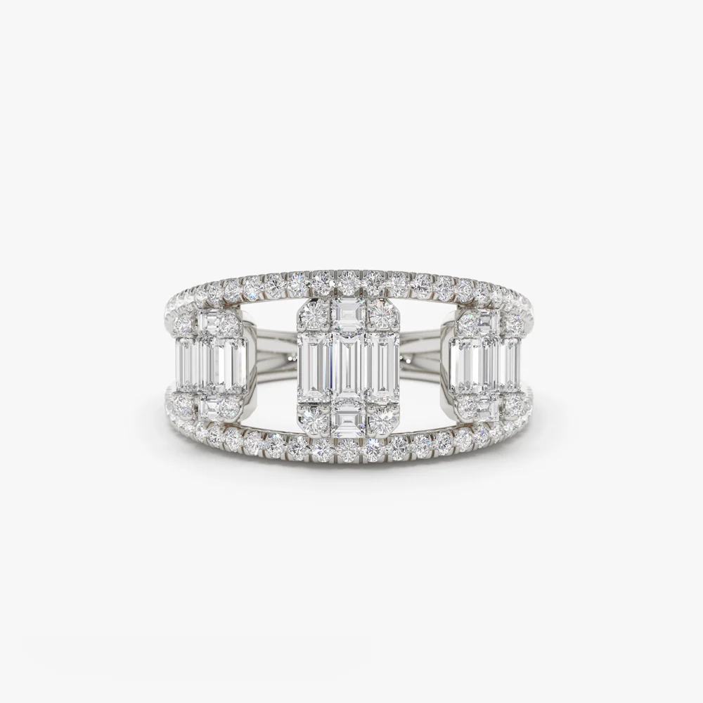 14k Baguette and Round Diamond Illusion Setting Cocktail Ring - Image 8