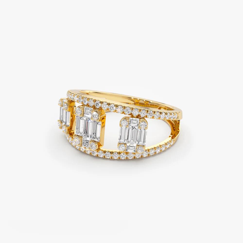 14k Baguette and Round Diamond Illusion Setting Cocktail Ring - Image 9