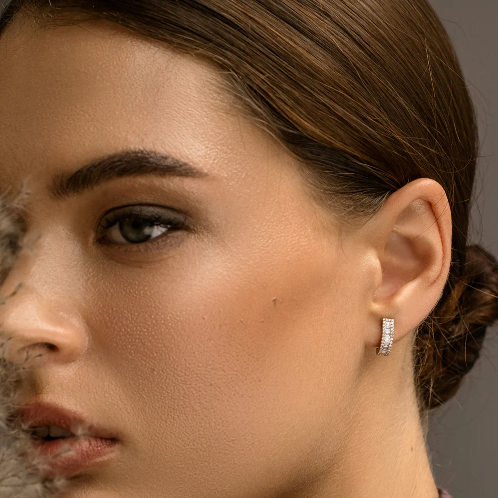 14K Baguette and Round Diamond Micro Pave Earrings - Image 3