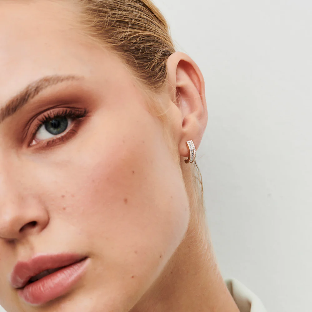 14K Baguette and Round Diamond Micro Pave Earrings - Image 4