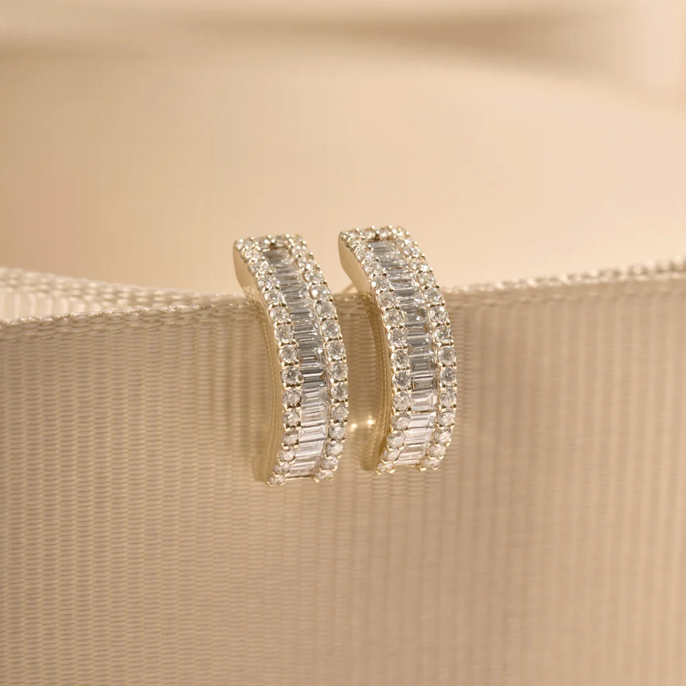 14K Baguette and Round Diamond Micro Pave Earrings - Image 5