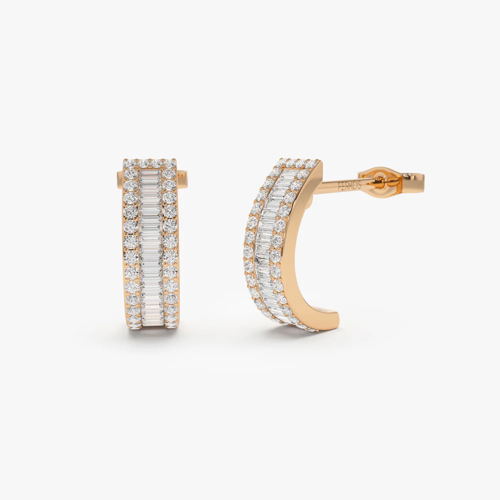 14K Baguette and Round Diamond Micro Pave Earrings - Image 6
