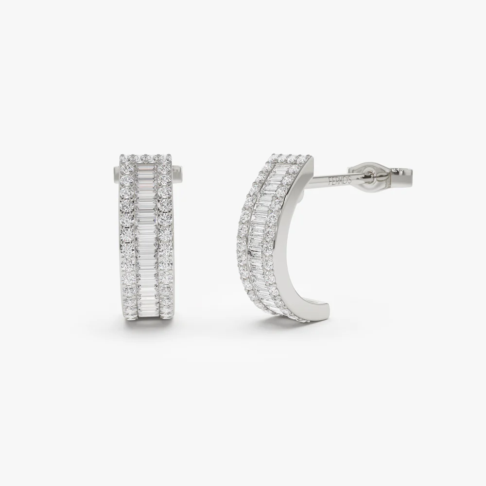 14K Baguette and Round Diamond Micro Pave Earrings - Image 7