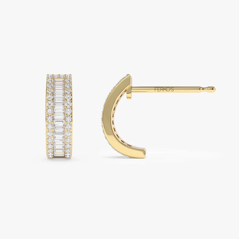 14K Baguette and Round Diamond Micro Pave Earrings - Image 8