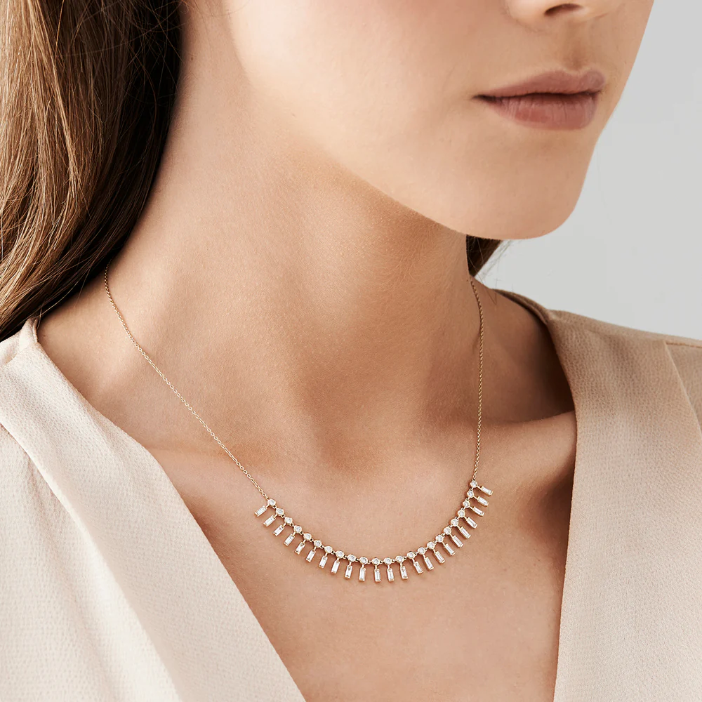 14k Baguette and Round Diamonds Statement Piece Necklace - Image 4