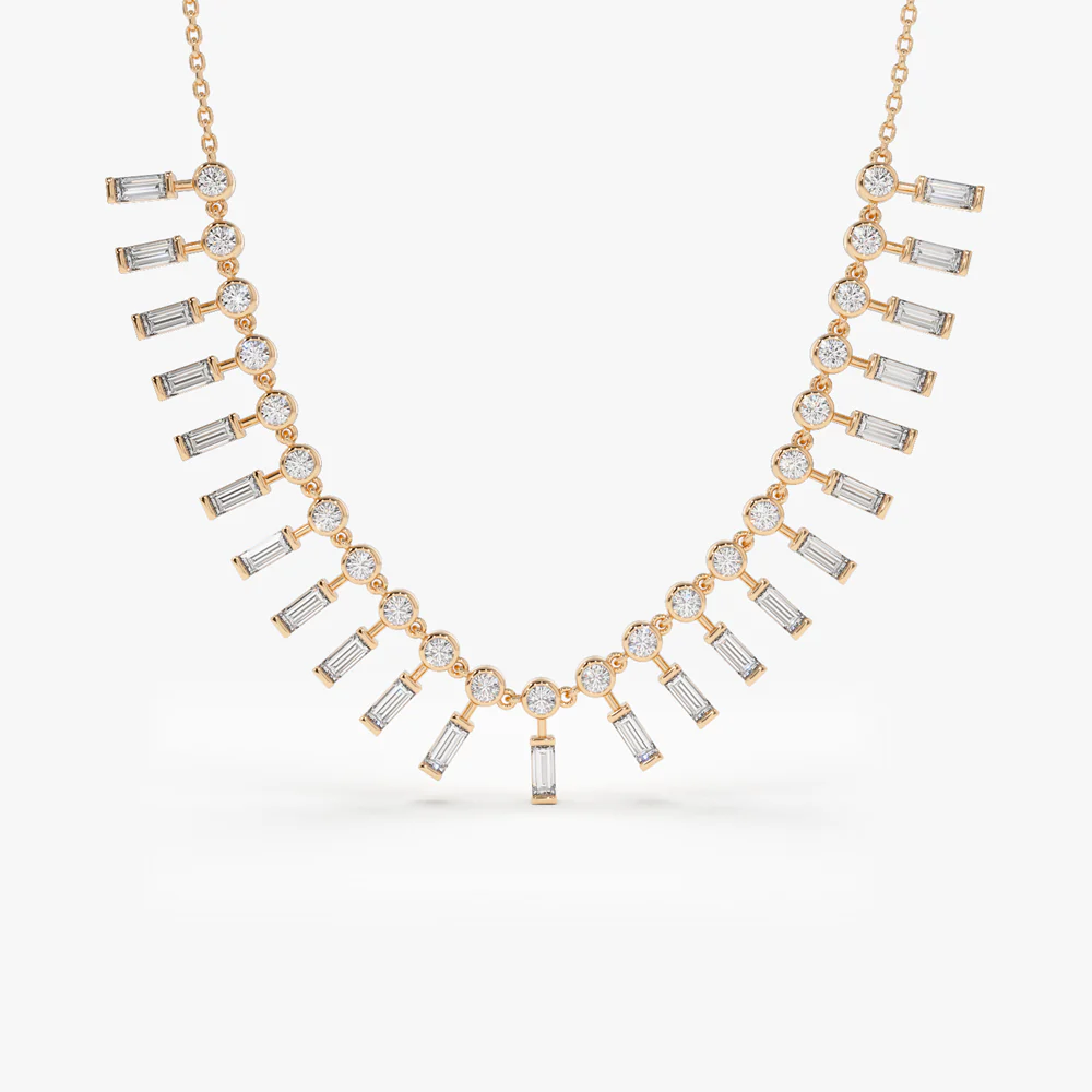 14k Baguette and Round Diamonds Statement Piece Necklace - Image 7