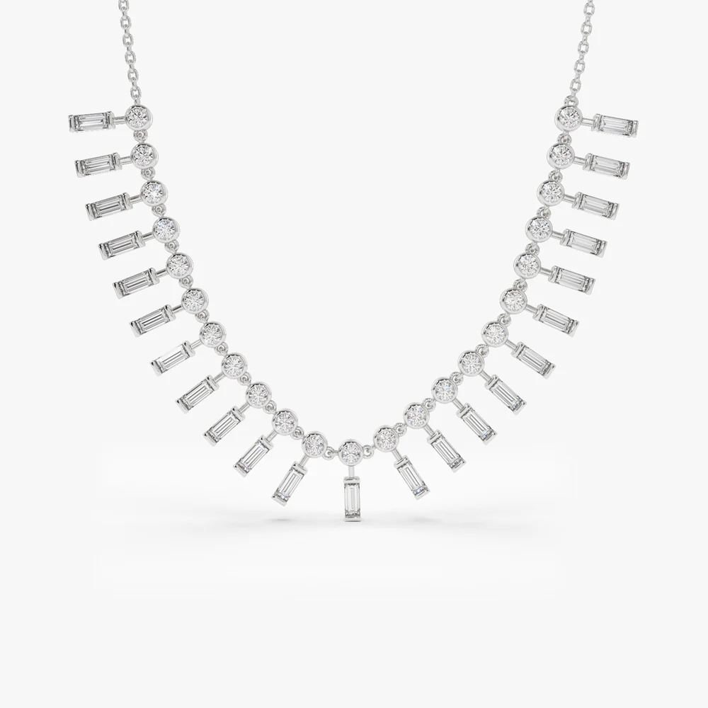 14k Baguette and Round Diamonds Statement Piece Necklace - Image 8