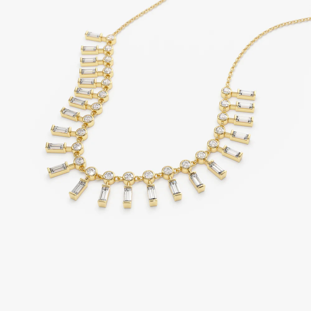 14k Baguette and Round Diamonds Statement Piece Necklace - Image 9