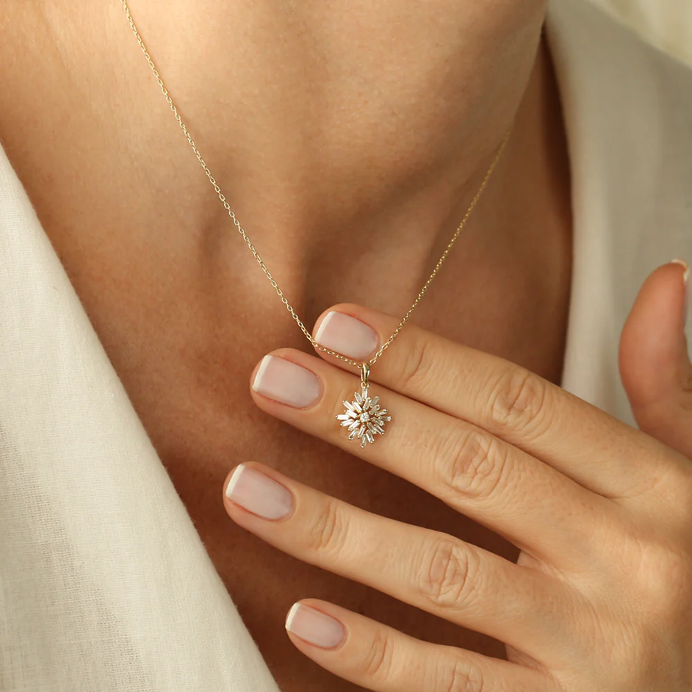 14K Baguette Diamond Cluster Pendant - Image 3