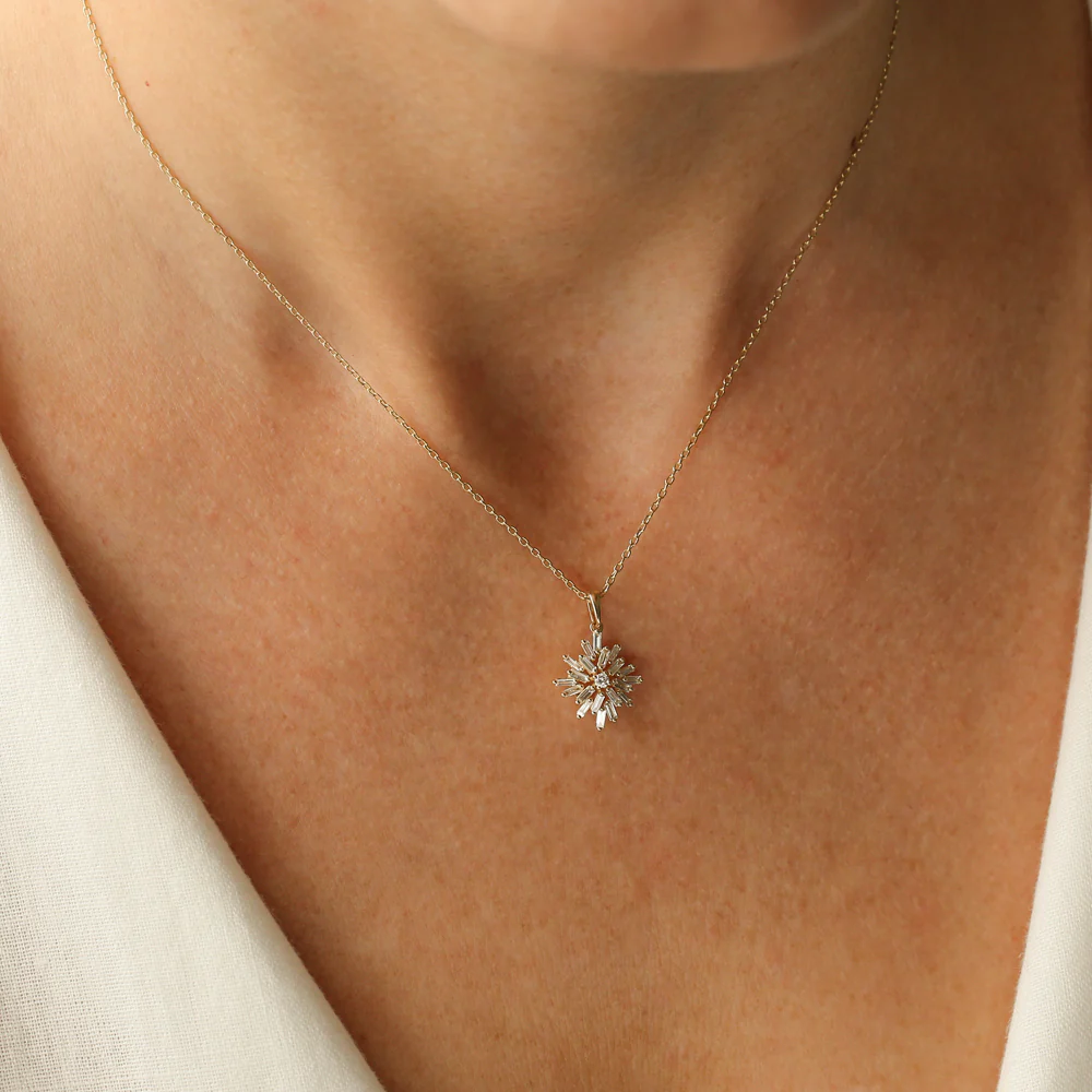 14K Baguette Diamond Cluster Pendant - Image 5