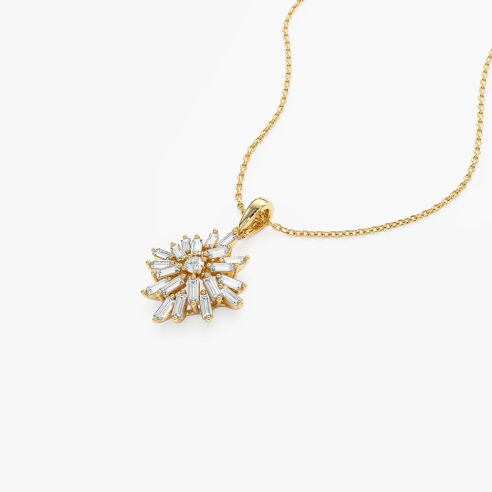 14K Baguette Diamond Cluster Pendant - Image 8
