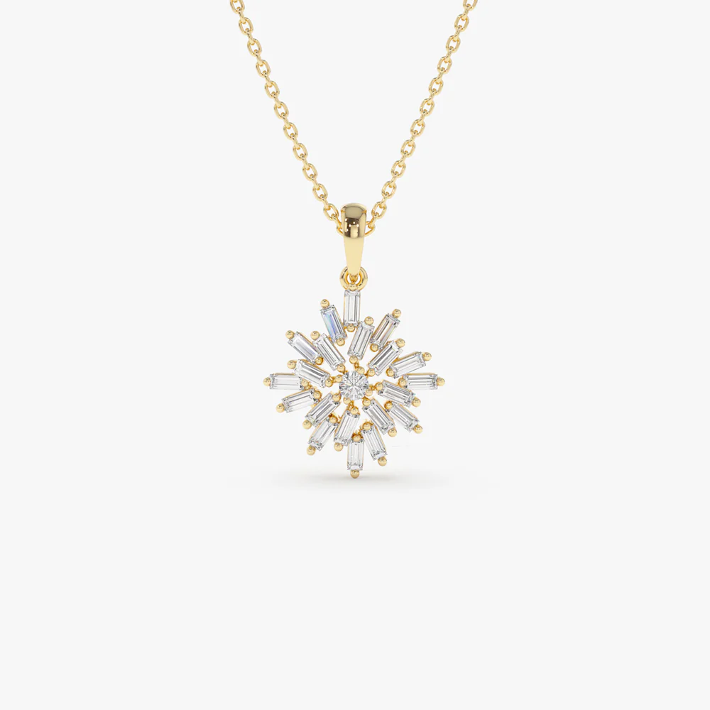 14K Baguette Diamond Cluster Pendant - Image 9