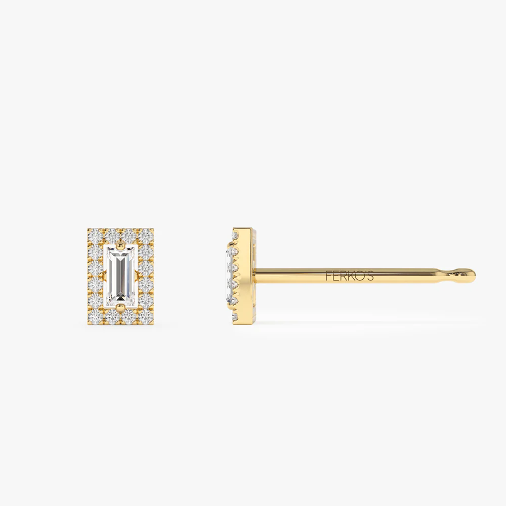 14k Baguette Diamond Halo Setting Diamond Studs - Image 6