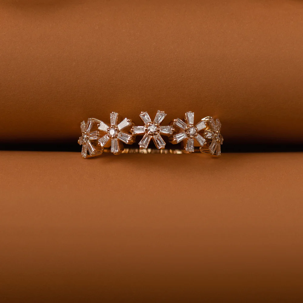 14K Baguette Diamond Multi Flower Design Ring - Image 7