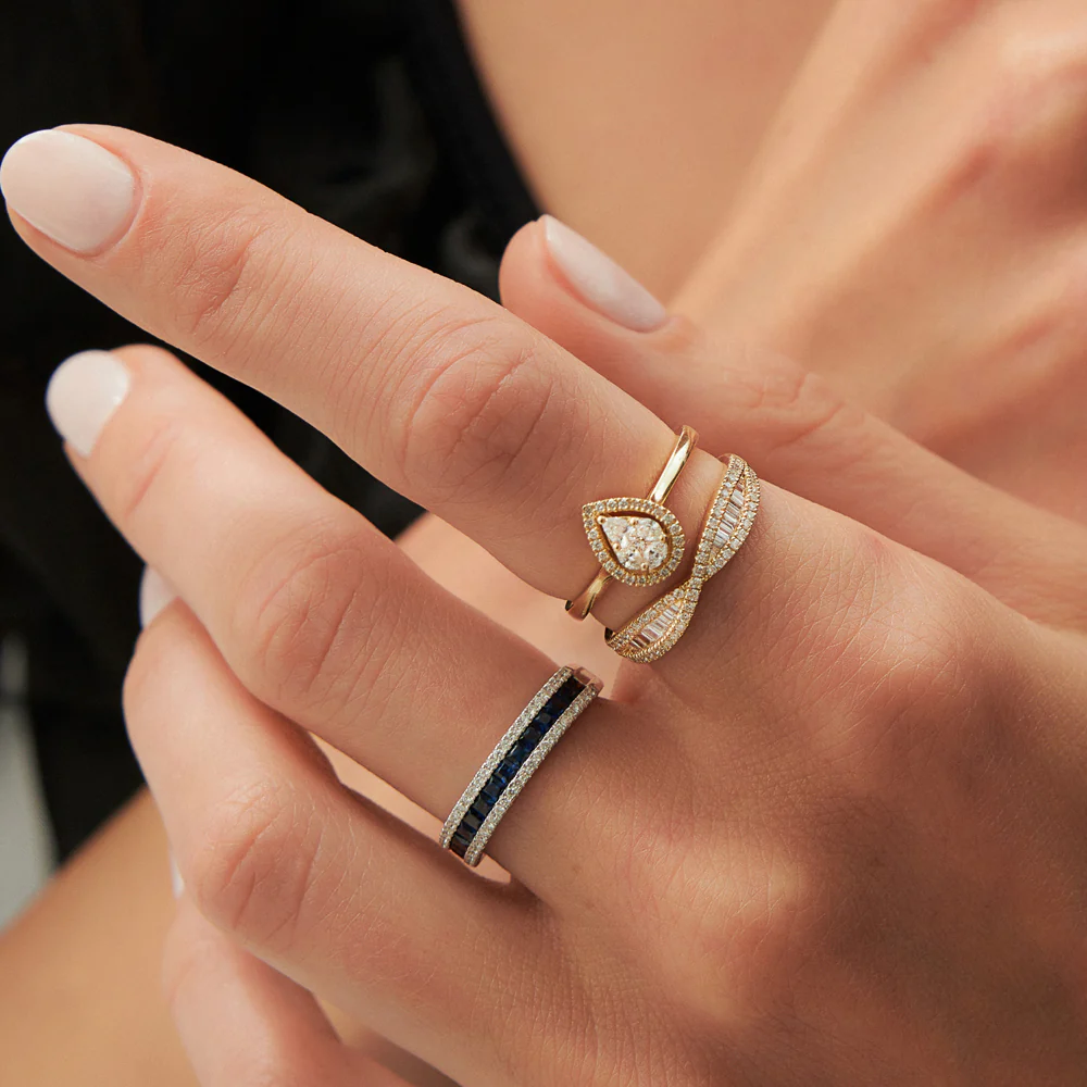 14k Baguette & Round Diamond Nesting Ring - Image 4