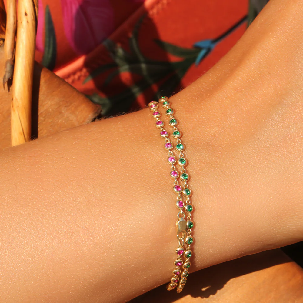 14k Bezel Set Emerald Tennis Bracelet - Image 4