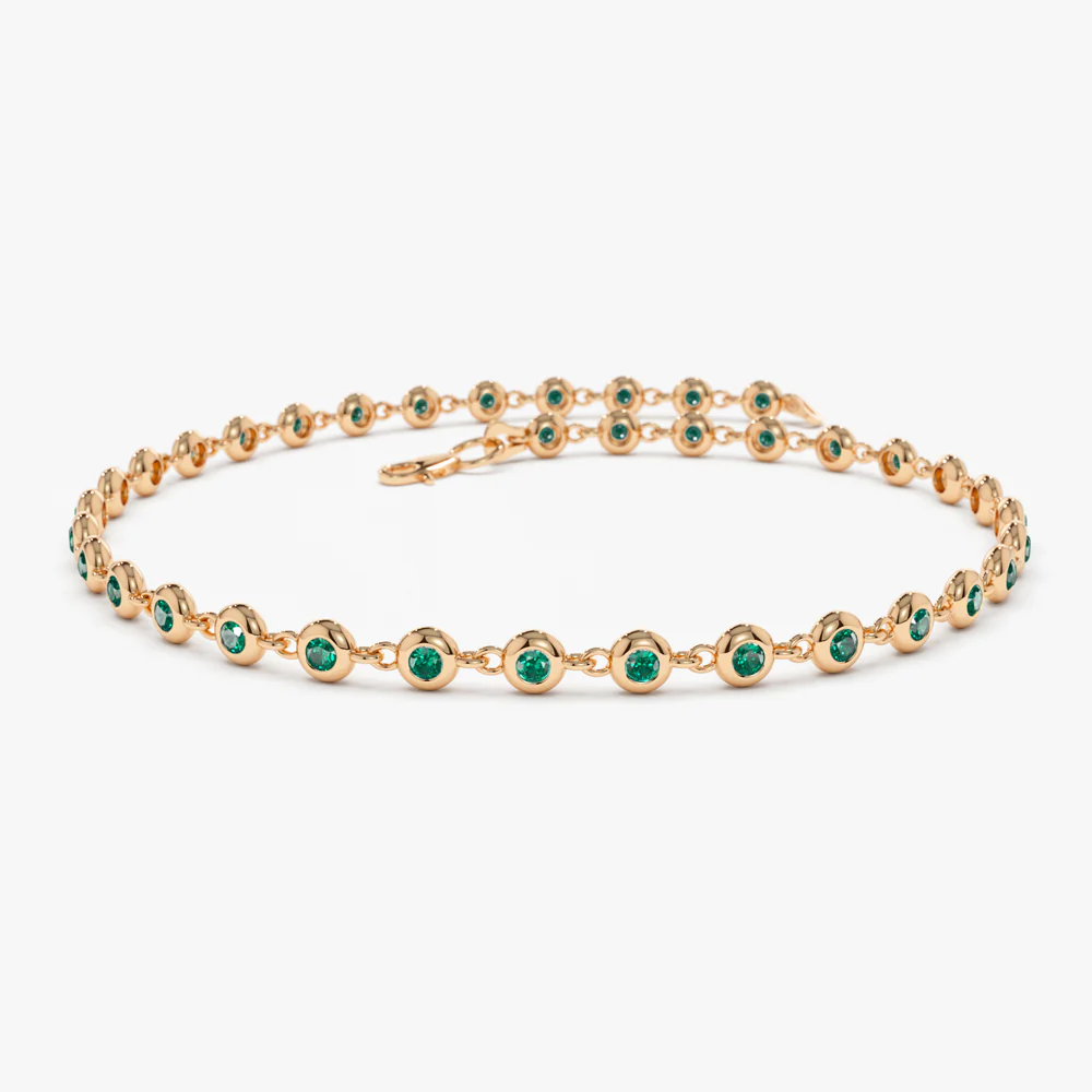 14k Bezel Set Emerald Tennis Bracelet - Image 5