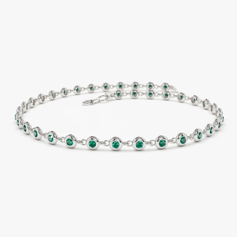 14k Bezel Set Emerald Tennis Bracelet - Image 6