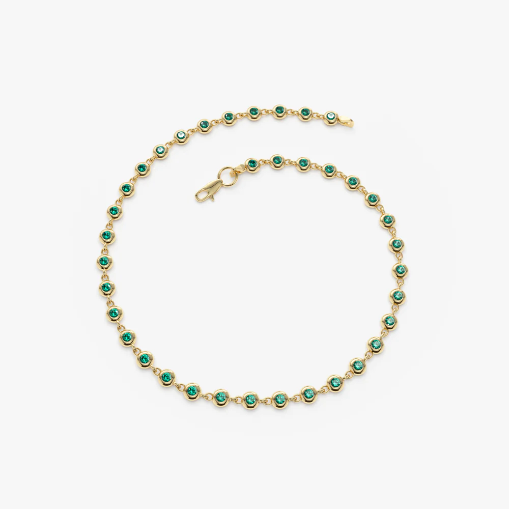 14k Bezel Set Emerald Tennis Bracelet - Image 7