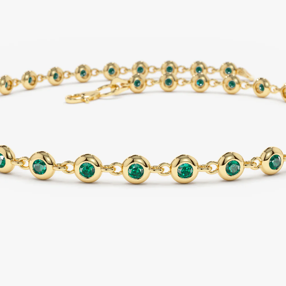 14k Bezel Set Emerald Tennis Bracelet - Image 8