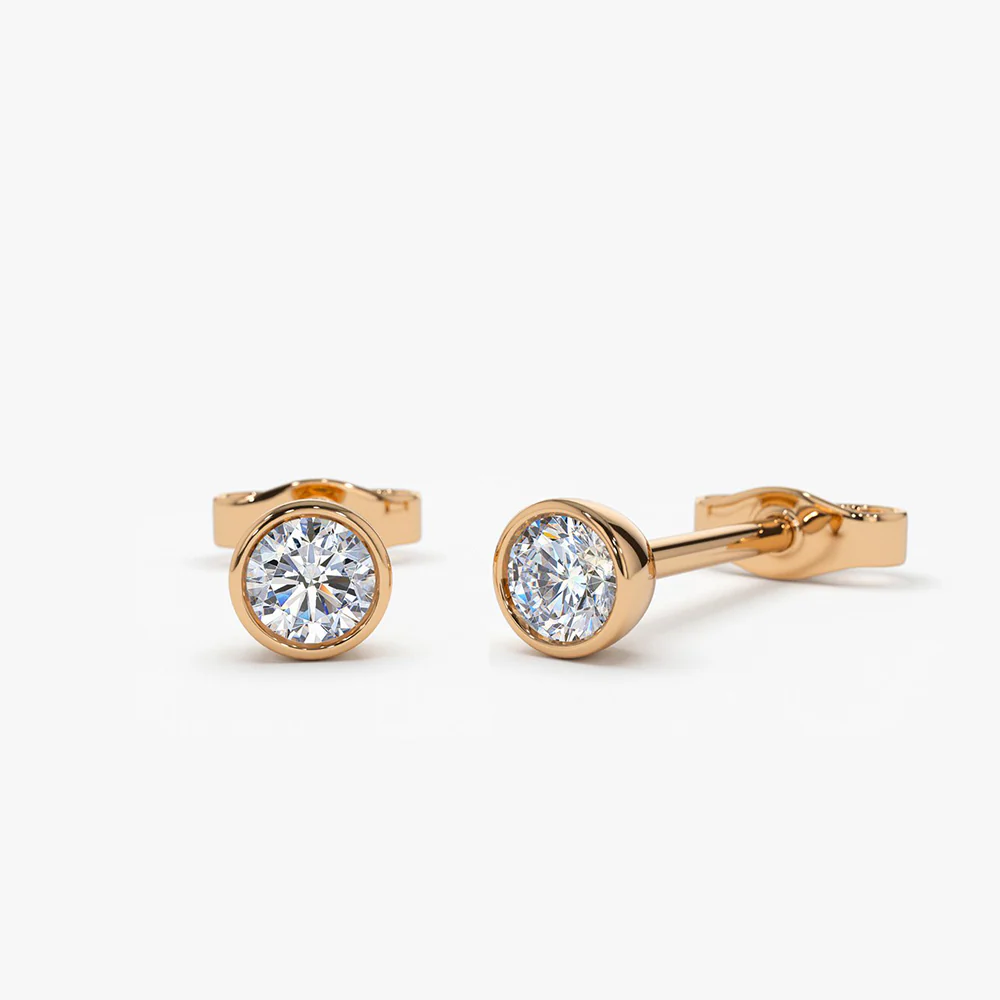 14K Bezel Setting Round Diamond Studs - Image 4