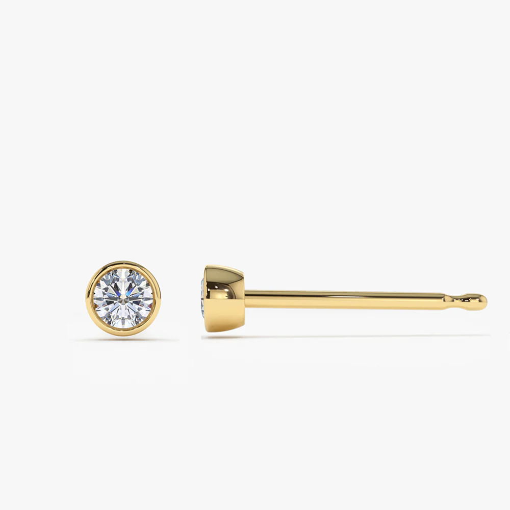 14K Bezel Setting Round Diamond Studs - Image 6