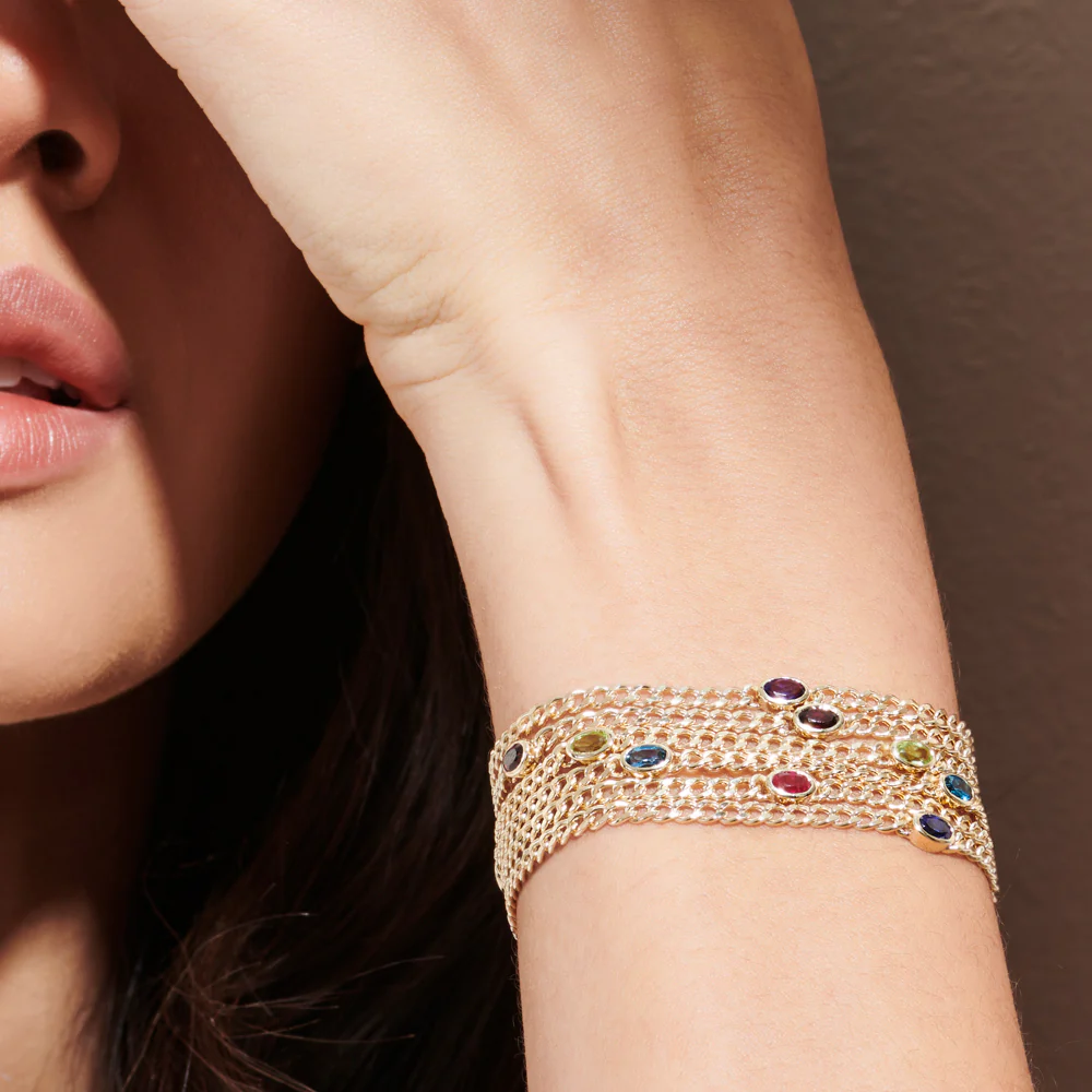 14k Cuban Link Bracelet w/ Bezel Setting London Blue Topaz - Image 4