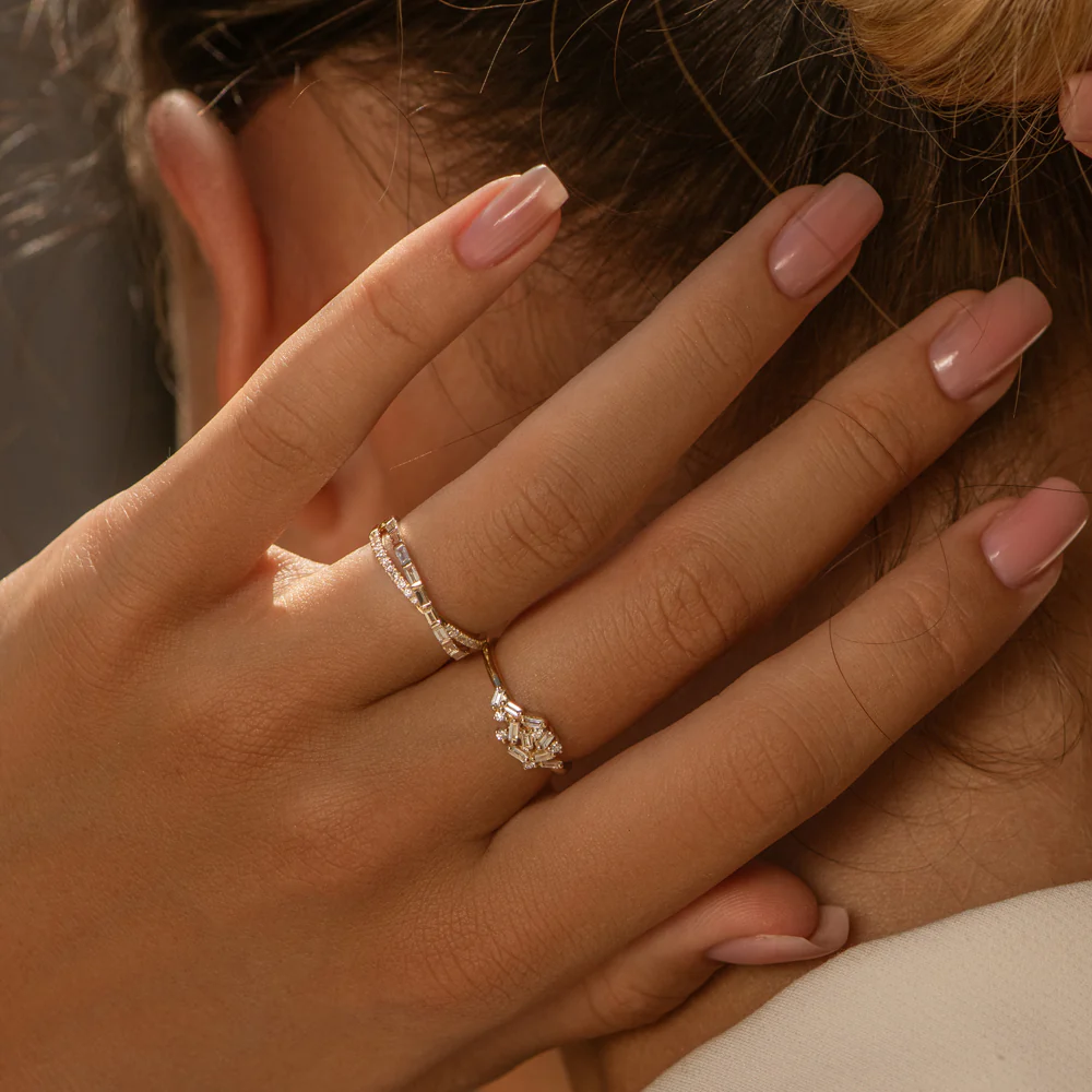 14k Mix Baguette and Round Diamond Crossover Ring - Image 3