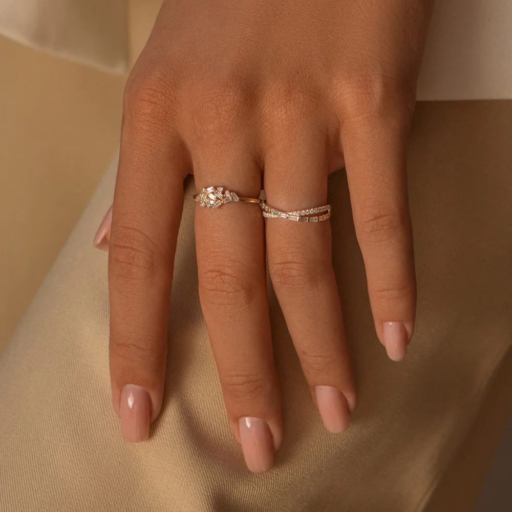 14k Mix Baguette and Round Diamond Crossover Ring - Image 5