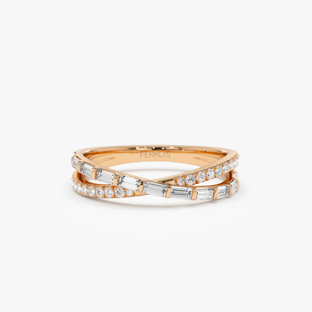 14k Mix Baguette and Round Diamond Crossover Ring - Image 6