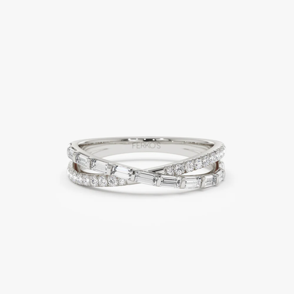 14k Mix Baguette and Round Diamond Crossover Ring - Image 7