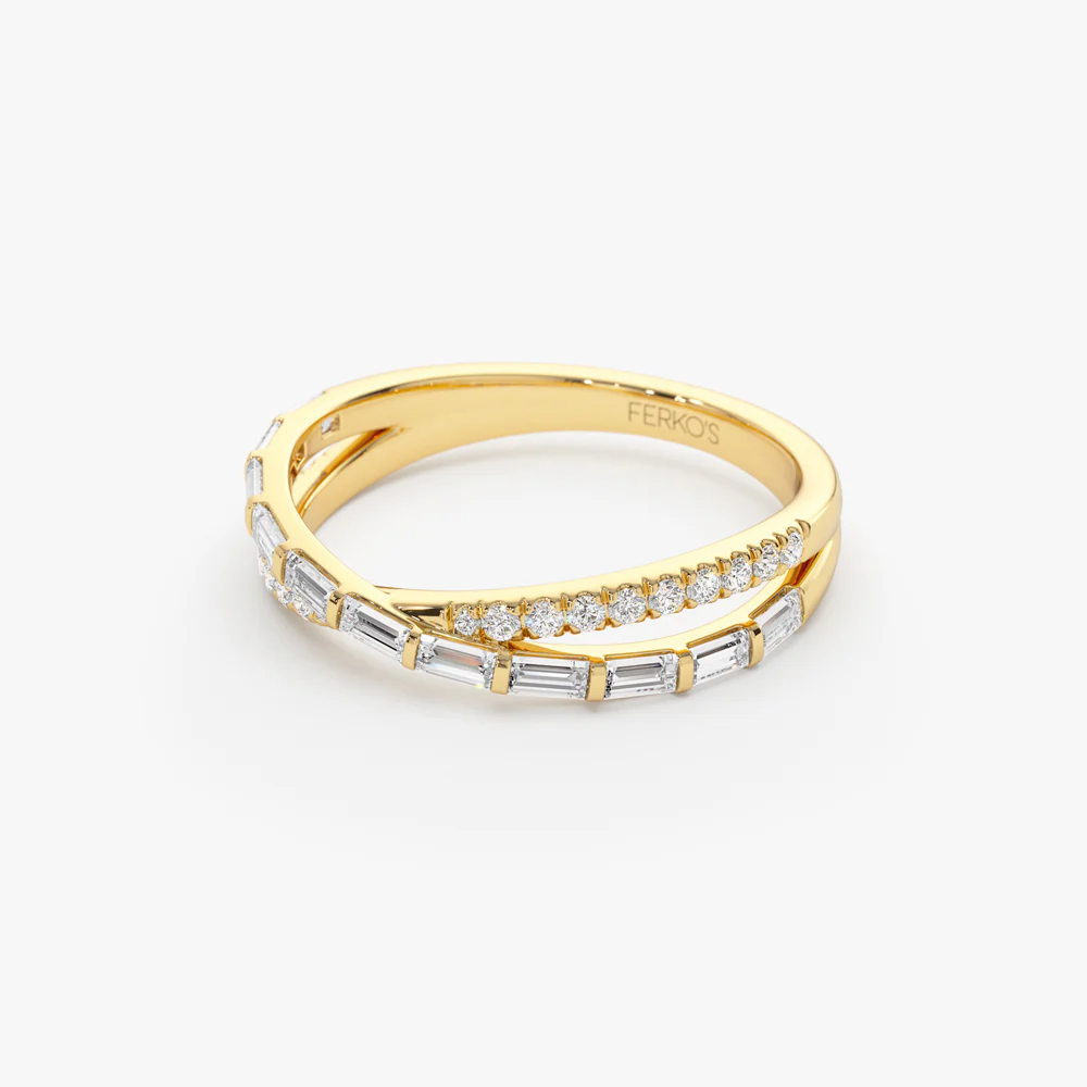 14k Mix Baguette and Round Diamond Crossover Ring - Image 8