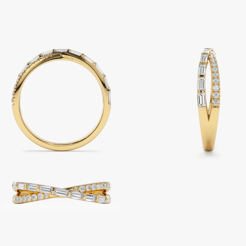14k Mix Baguette and Round Diamond Crossover Ring - Image 9