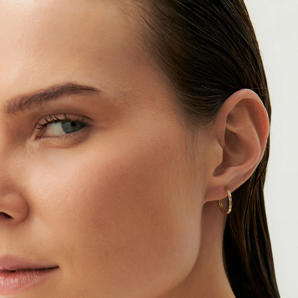 14k Dainty Diamond Hoop Earrings - Image 3